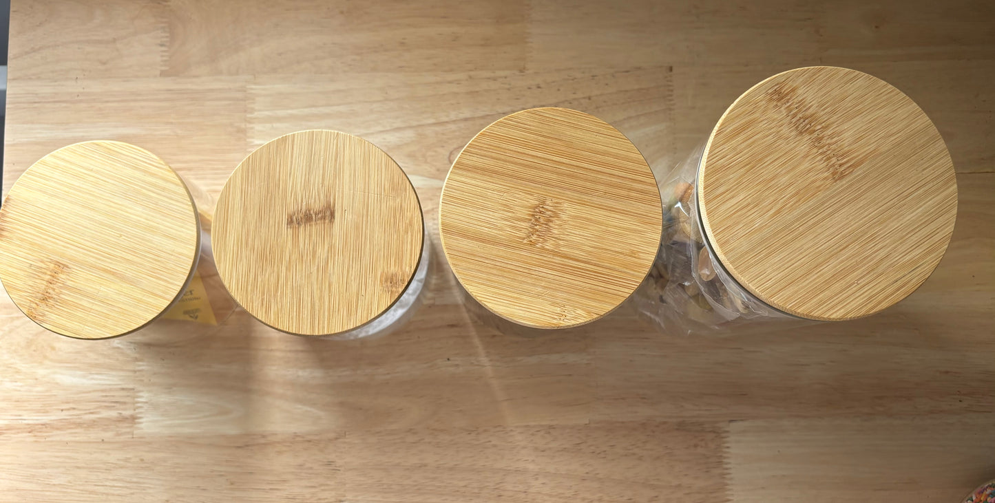 4 Piece Glass Jar Bamboo Storage Set