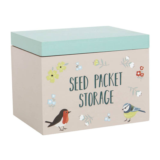 Hand-Painted Wooden Seed Storage Box – British Garden Birds Design