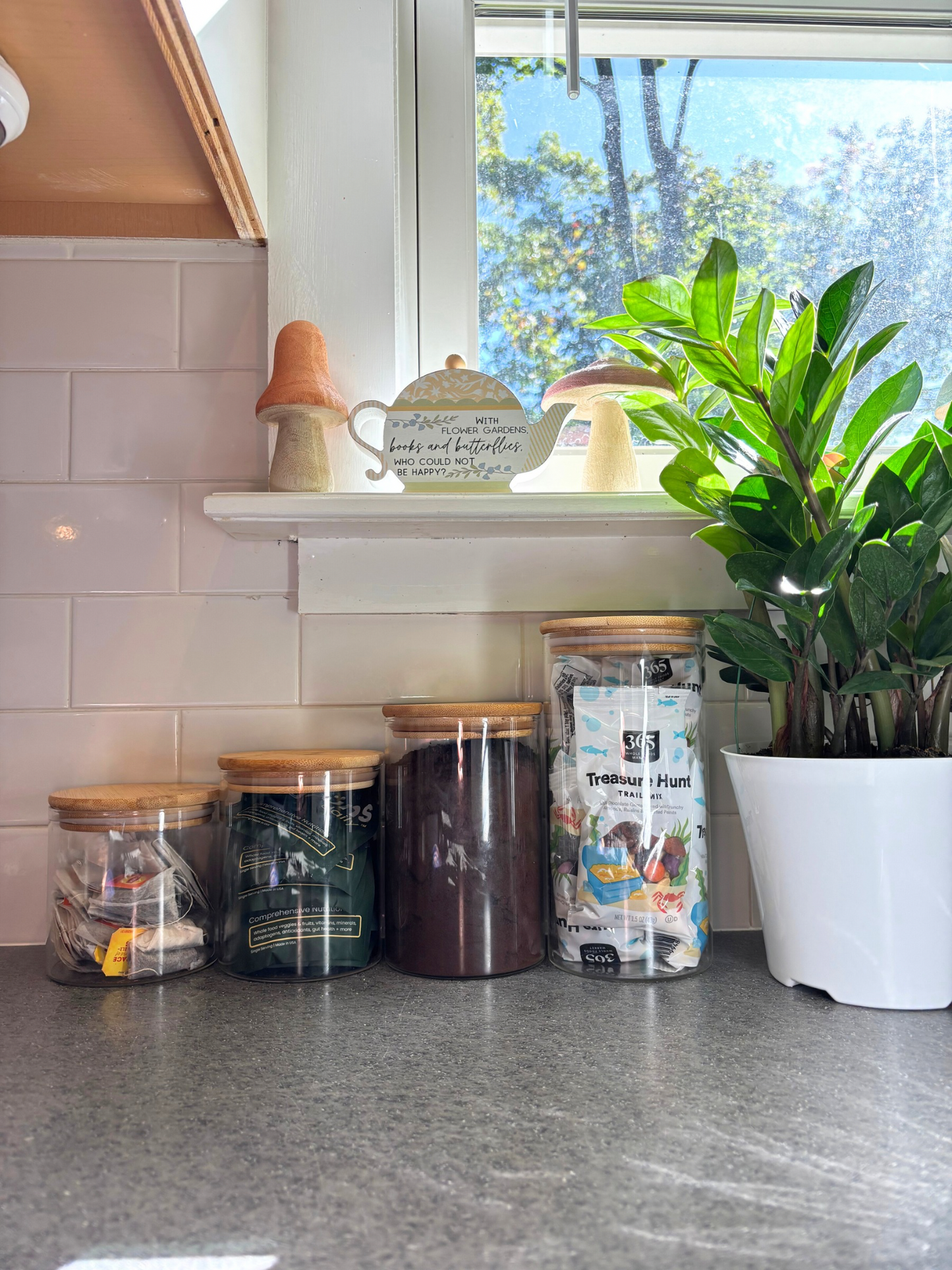 4 Piece Glass Jar Bamboo Storage Set