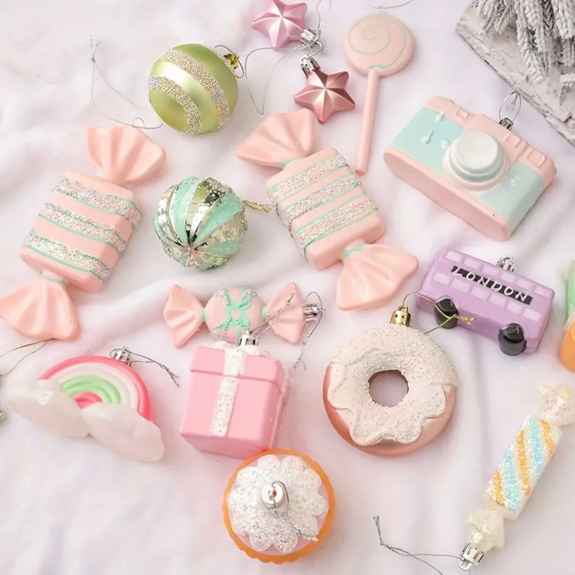 58 Piece Pastel Cute Candy Ornament Set