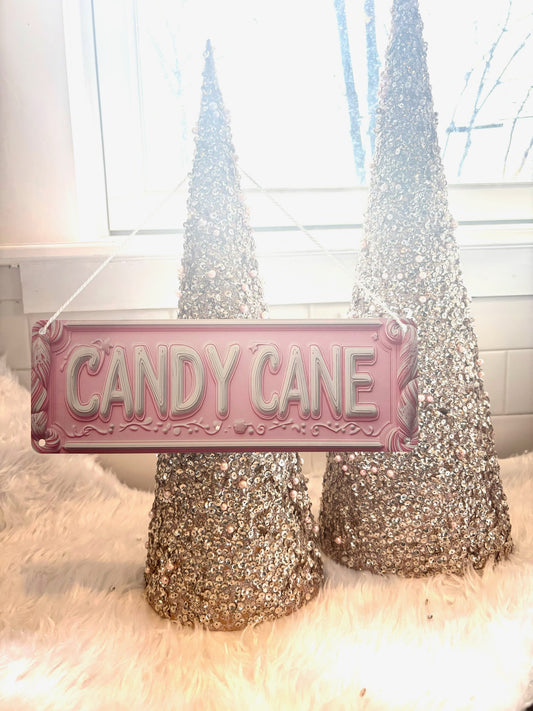 Candy Cane Metal Holiday Sign