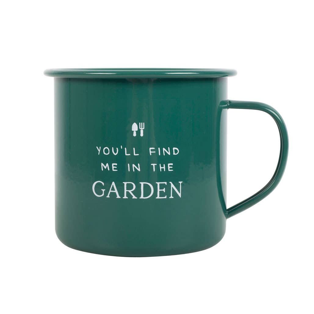 Find Me in the Garden Green Enamel Mug