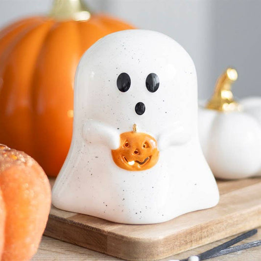 Ghost Halloween Tealight Candle Holder with Pumpkin