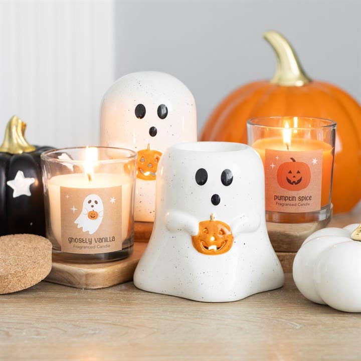 Ghost Halloween Tealight Candle Holder with Pumpkin