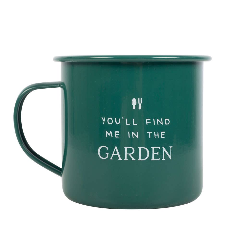 Find Me in the Garden Green Enamel Mug