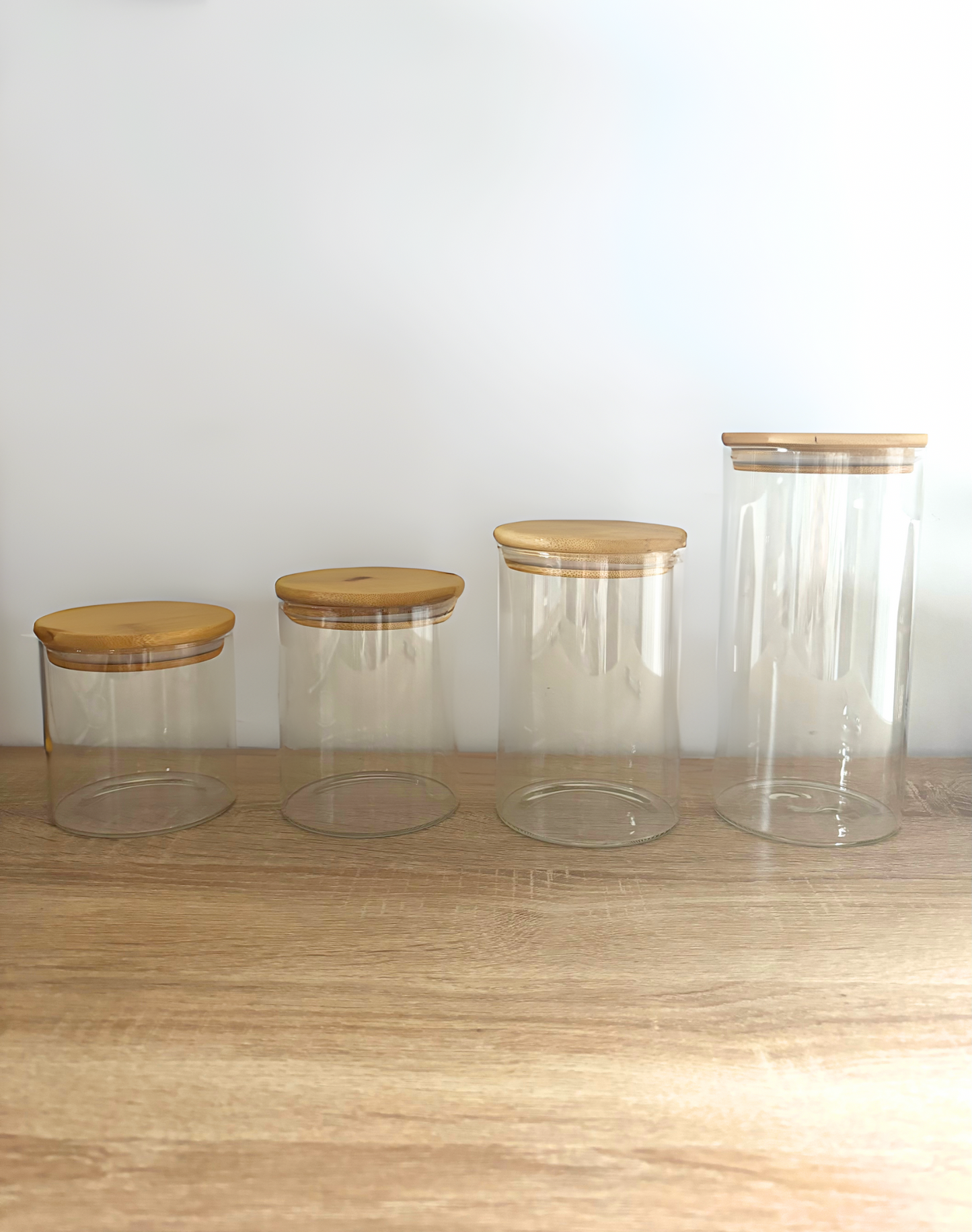 4 Piece Glass Bamboo Storage Set