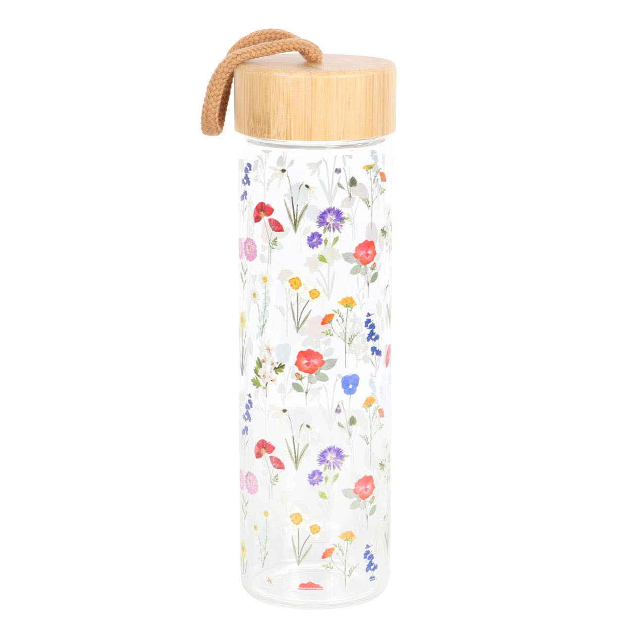 Wildflower Floral Glass And Bamboo Water Bottle