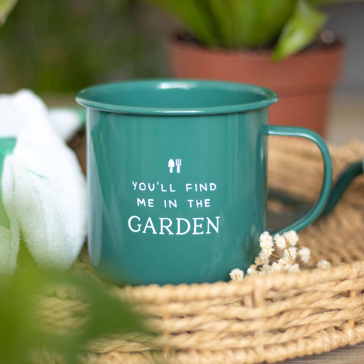 Find Me in the Garden Green Enamel Mug